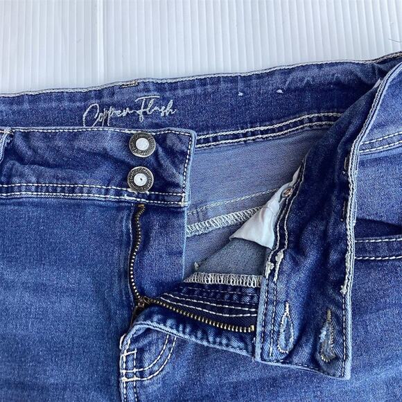 Copper Flash Women's Size 14 CURVY Blue Denim Mini Skirt Embroidered Pockets - Picture 10 of 10